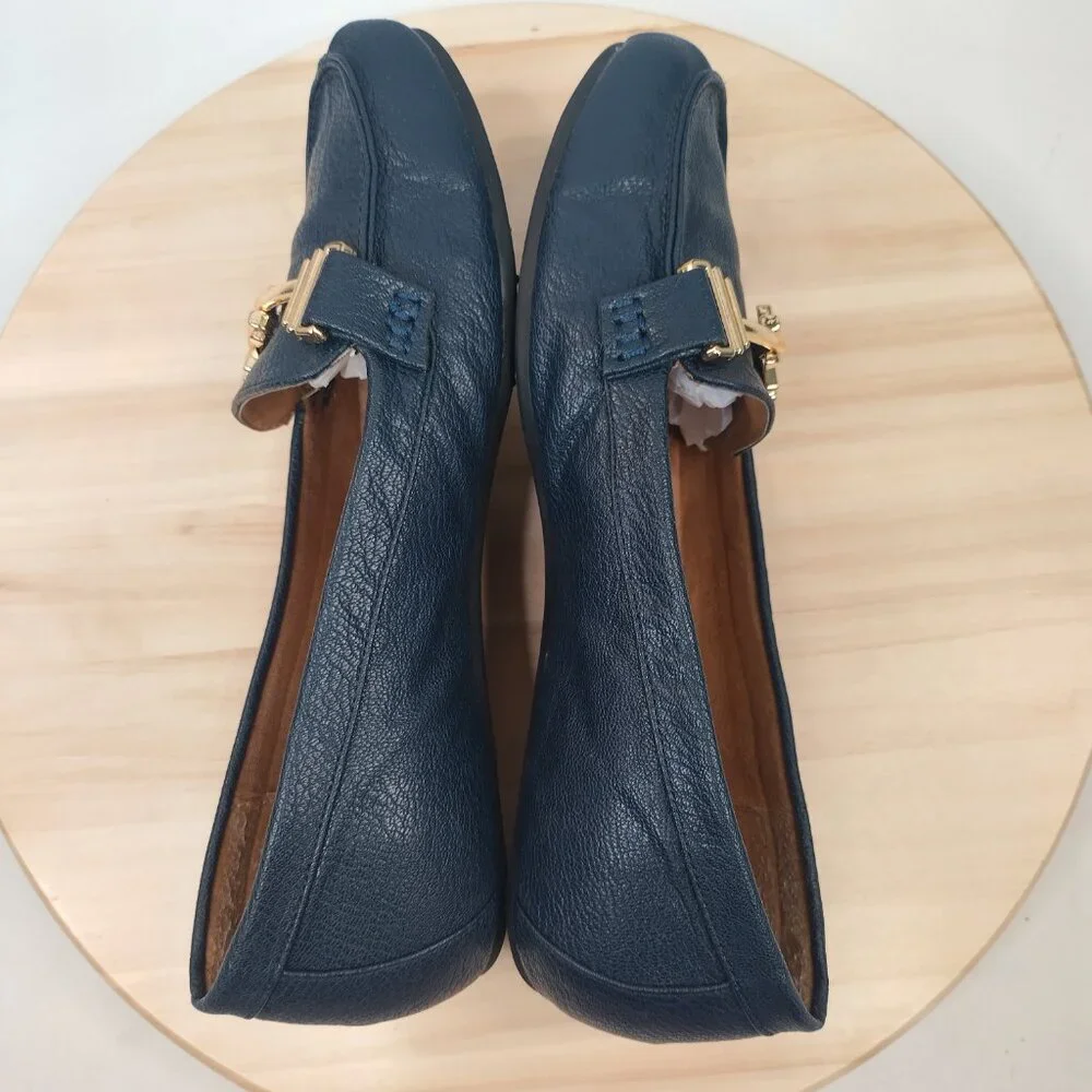 A2 by Aerosoles Navy Blue Gold Horse Bit Driving Loafers Women US 9.5M